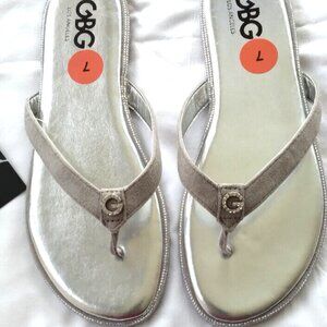 New Guess GBG Sliver Rhinestone Flip Flop Sandals shoes footwear Womens sz 6 7 8